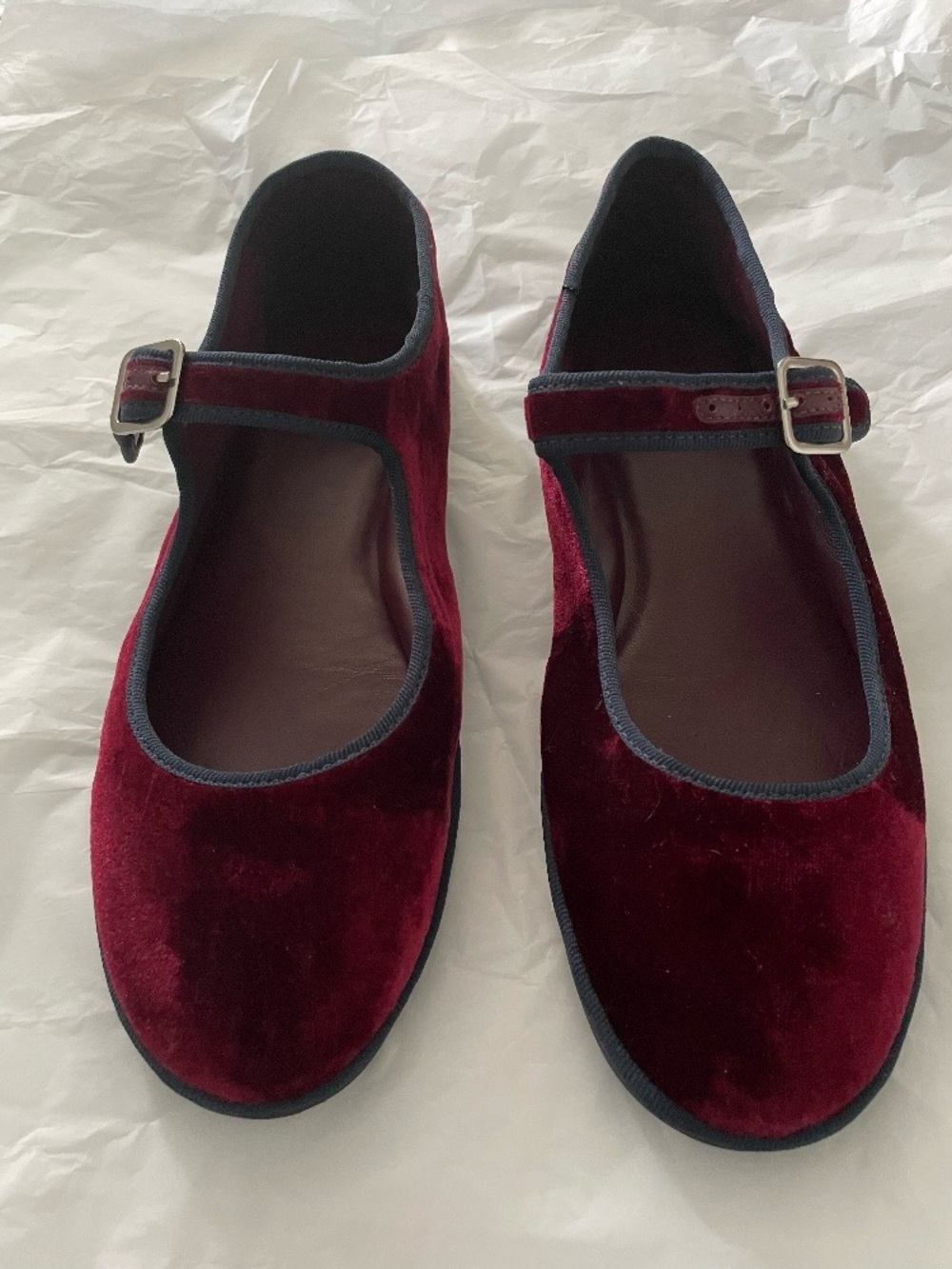 SCHUTZ Burgundy Velvet Mary Jane Flats with Buckle